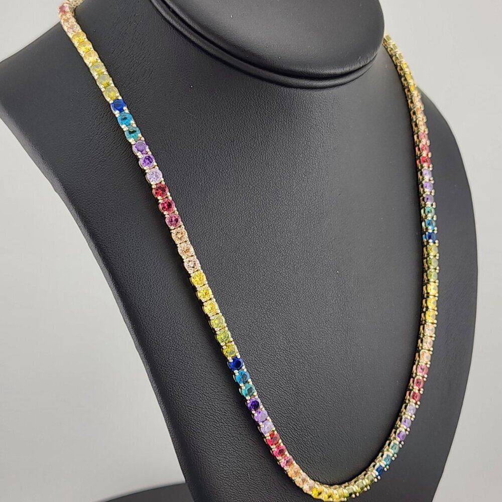 Rainbow Radiance – Sterling Silver Multi-Gemstone Tennis Necklace - Picture 3 of 7